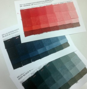 Esimerkit Remazol-purkkiväreistä selluloosakuiduille värin voimakkuuden ollessa 20 g/l - 0,2 g/l.