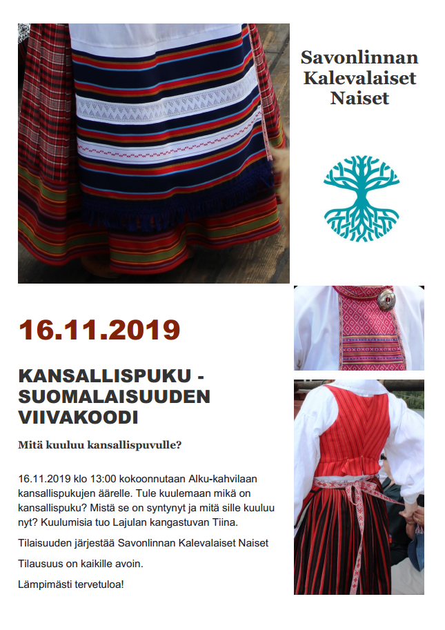 Kansallispuku luento Savonlinnassa 16.11.2019 Kahvila Alku