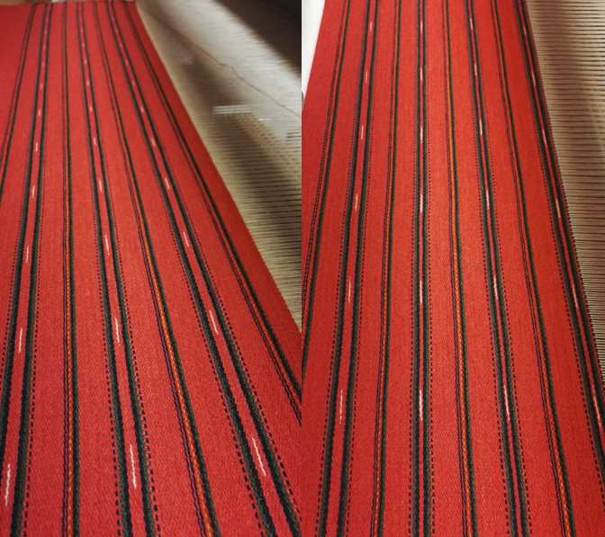 Kuvassa väärin ja oikein kudottua Säkylän naisen tarkistettua liivikangasta.